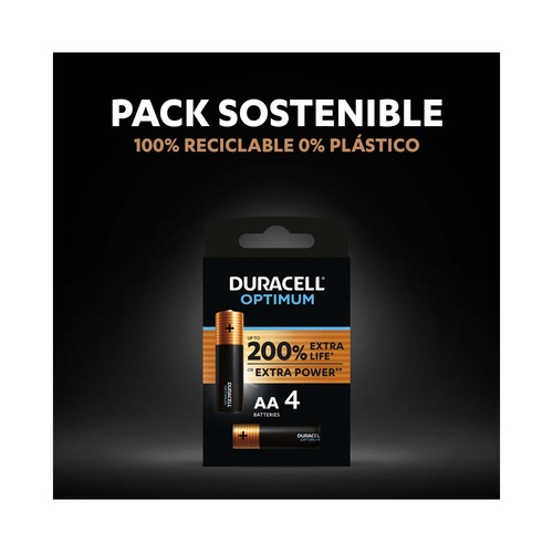 Pack de 4 pilas alcalinas AA, LR06, 1,5V, DURACELL Optimum.