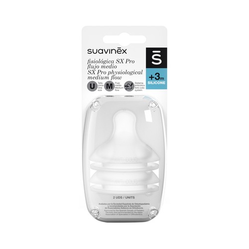 SUAVINEX Tetinas fisiológicas SX Pro de silicona, M (flujo medio), a paritr de 3 meses SUAVINEX 2 uds.