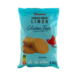 PRODUCTO ALCAMPO Cookies (galletas) con sabor a limón, elaboradas sin gluten ni lactosa 150 g.