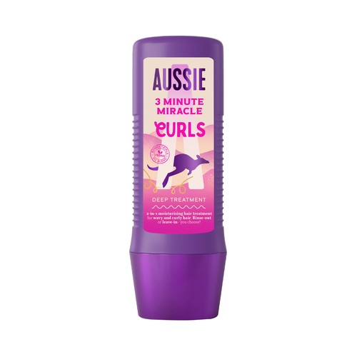 AUSSIE 3 Minute miracle curls Acondicionador hidratación profunda, para cabellos secos, ondulados y rizados 225 ml.