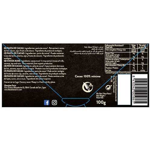 TORRAS Chocolate negro 70 % cacao con aceite de oliva y flor de sal ecológico TORRA ORGANIC 100 g.