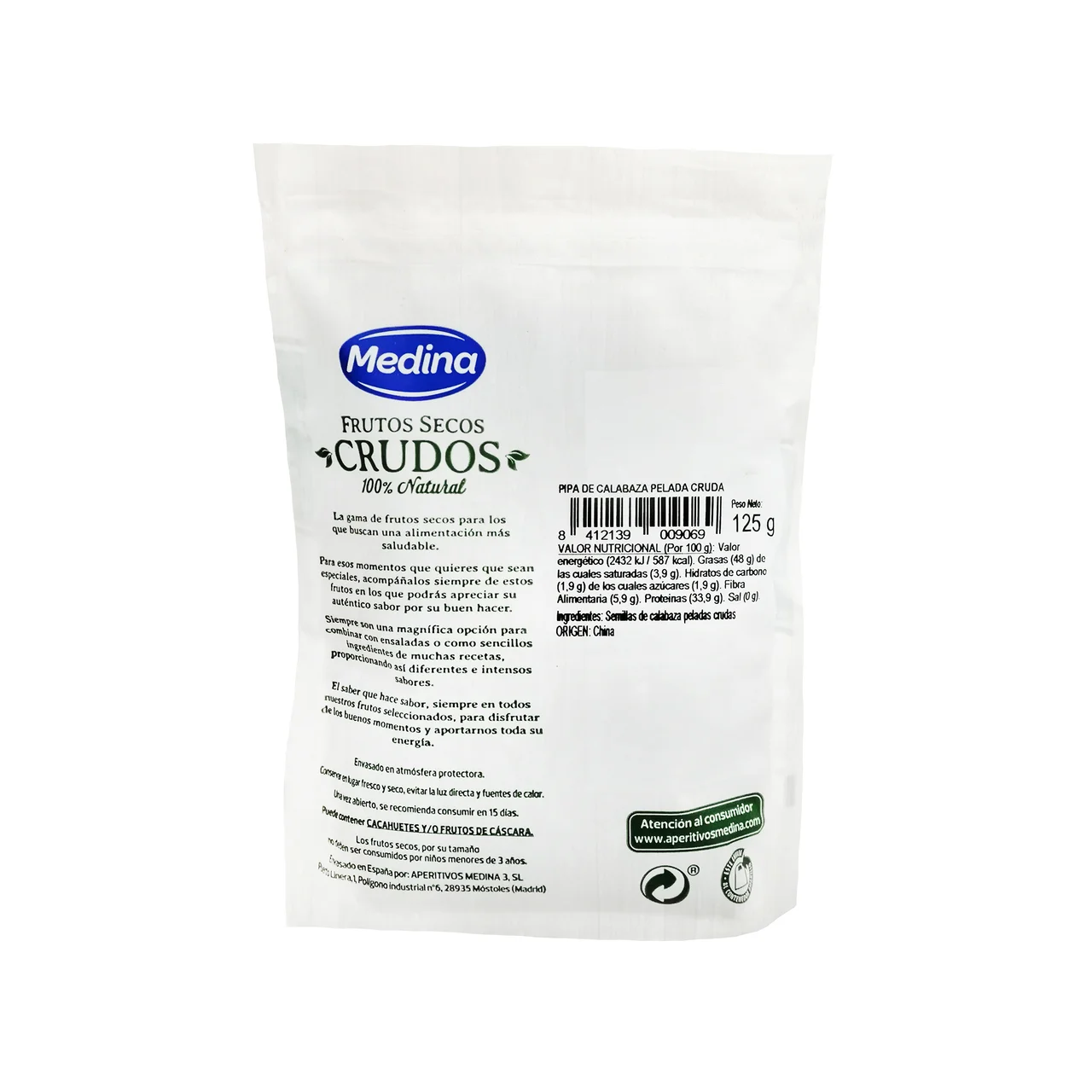 MEDINA Pipas de calabaza peladas crudas MEDINA Frutos secos crudos 125 g,
