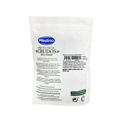 MEDINA Pipas de calabaza peladas crudas MEDINA Frutos secos crudos 125 g,