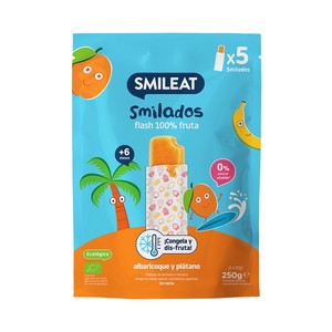 SMILEAT Flash 100% de fruta ecológica (albaricoque y plátano), sin azúcares añadidos, a partir de 6 meses 5 x 50 g.