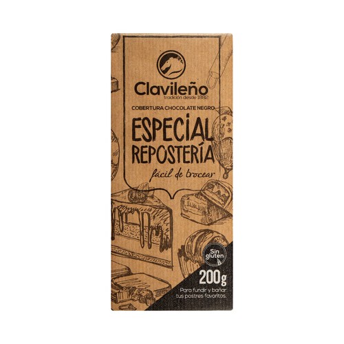 Cobertura de chocolate negro para repostería CLAVILEÑO 200 g.