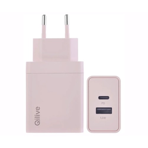 Cargador de casa QILIVE, USB A a USB C, color rosa