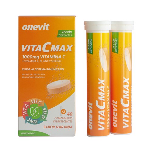 ONEVIT Vitacmax Vitaminas C, A y D + zinc y selenio en comprimidos efervescentes sabor naranja 40 uds.
