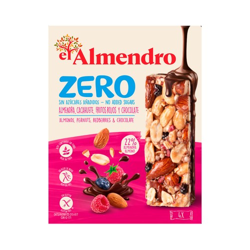 EL ALMENDRO Barritas zero frutos rojos con chocolate negro 120 g.
