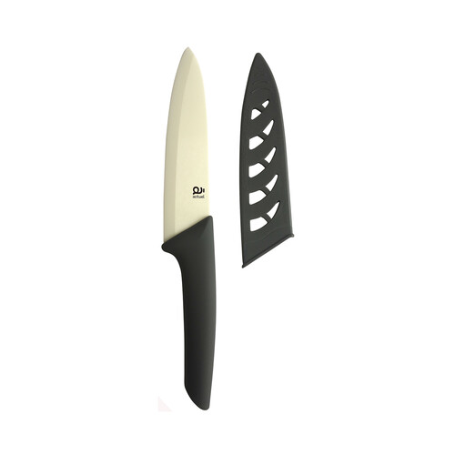 Cuchillo de cocina multiúsos con hoja cerámica de 15cm. y mango tacto suave, incluye funda protectora, ACTUEL.