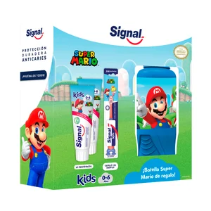 SIGNAL Super Mario Estuche con 2 pastas de dientes infantiles (0 - 6 años) y cepillo de dientes infantil.