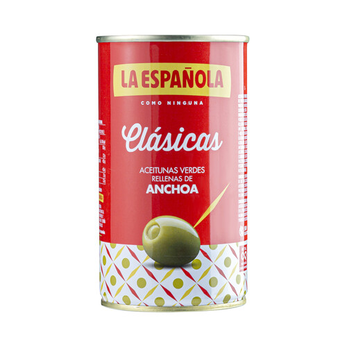 LA ESPAÑOLA Aceitunas verdes rellenas de anchoa LA ESPAÑOLA Clásicas lata de 150 g.