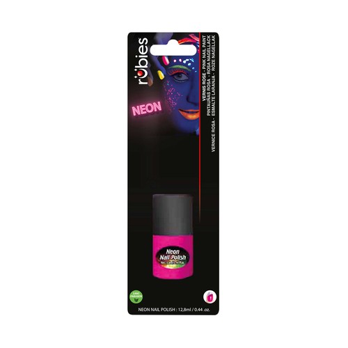 Esmalte cosmético, uñas color rosa neón. RUBIES
