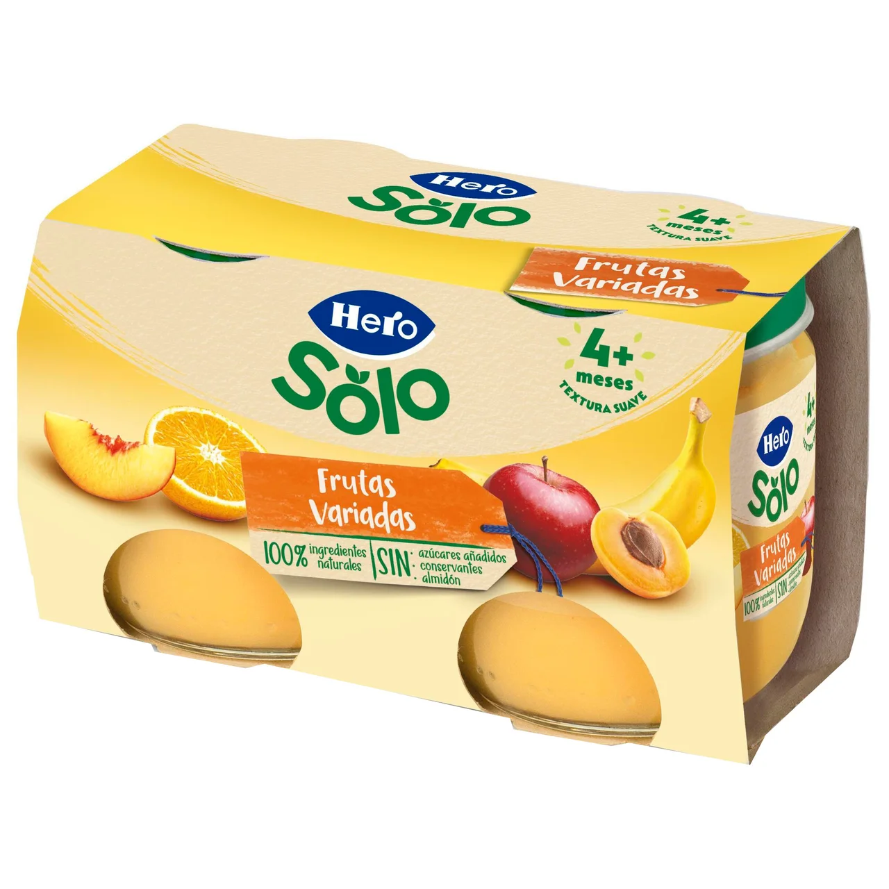 Solo Tarrito de frutas (plátano, manzana, melocotón, naranja y albaricoque), a partir de 4 meses 2 x 120 g.