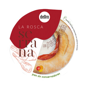 Imagen de DEORO Rosca de pan rellena de paleta curada, queso fundido, fiambre de bacon y salsa de tomate DEORO 480 g.