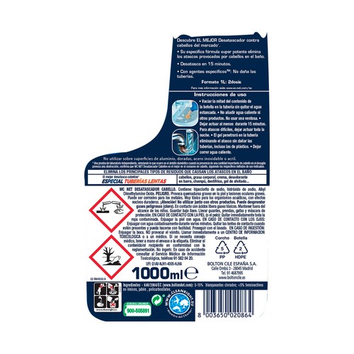 WC NET Desatascador en gel especial para cabellos y tuberías lentas WC NET 1 L.