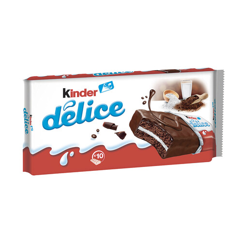 KINDER Bizcocho de chocolate relleno de crema de leche KINDER DELICE pack de 10 uds.