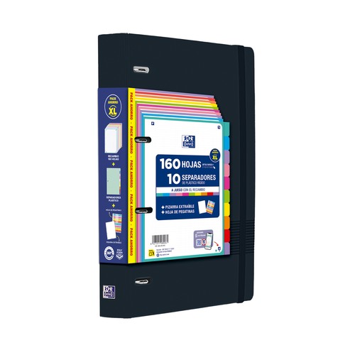 Pack Carpeta de anillas XL 160 hojas Live&Go A4+, con recambio 5x5 y accesorios. OXFORD