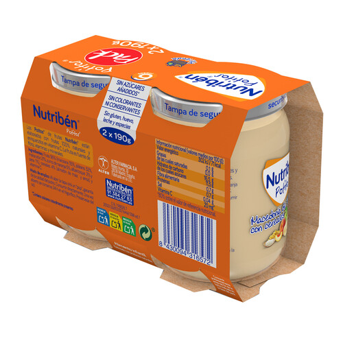 NUTRIBÉN Potitos® de macedonia de frutas con cereales, a partir de 6 meses NUTRIBÉN Merienda 2 x 190 g.