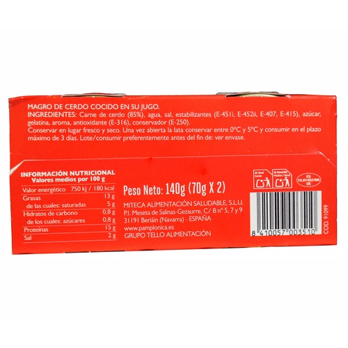 PAMPLONICA Magro de cerdo 2 x 70 g.