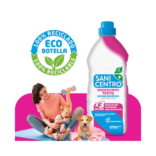 SANICENTRO Desinfectante textil hipoalergénico sin lejia, que ayuda a eliminar los malos olores 1 l.