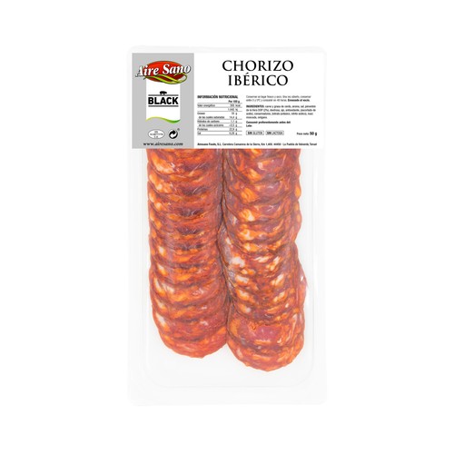 Chorizo ibérico cortado en finas lonchas AIRESANO 50 g.