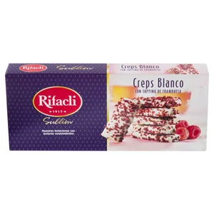 RIFACLI Creps bañadas en chocolate blanco con toppings de frambuesa 90 g.