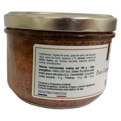 LES TROIS CHEFS Paté campesino con castañas 180 gr.