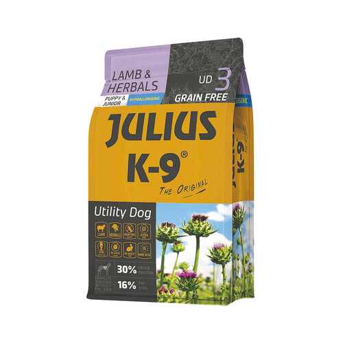 JULIUS K9 Alimento seco para perros junior cordero,hierbas JULIUS K9 3 kg.
