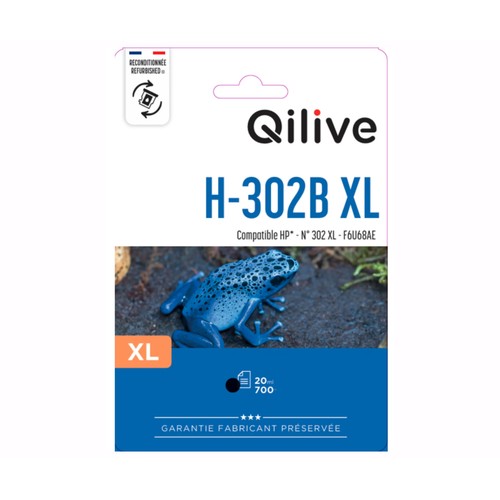 Cartucho de tinta compatible (302XL) QILIVE H-302B XL NOIR, color negro