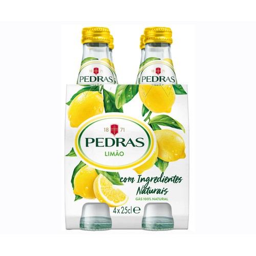 PEDRAS Agua mineral con gas sabor limón pack de 4 uds. de botellas de 25 cl.