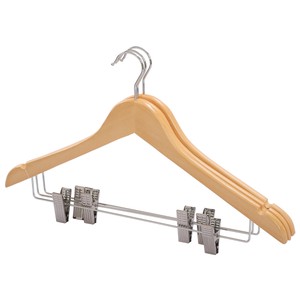 Imagen de Pack de 3 perchas de madera con barra y pinzas ACTUEL.