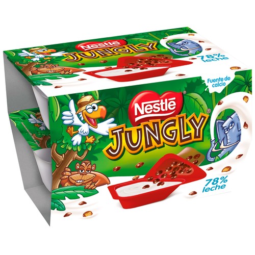 NESTLÉ Yogur natural azucarado con trocitos de galleta recubiertos de chocolate con leche Jungly 2 x 105 g.