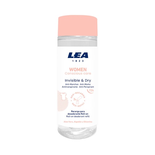 LEA Women Recarga desodorante roll on para mujer, anti manchas y antitranspirante hasta 72 horas 50 ml.