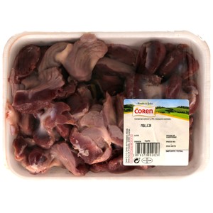 Bandeja con mollejas frescas de pollo 370 g.