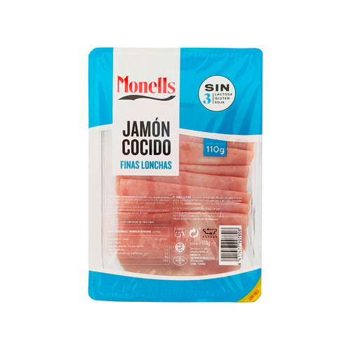Jamón cocido extrajugoso, cortado en finas lonchas MONELLS 110 g.