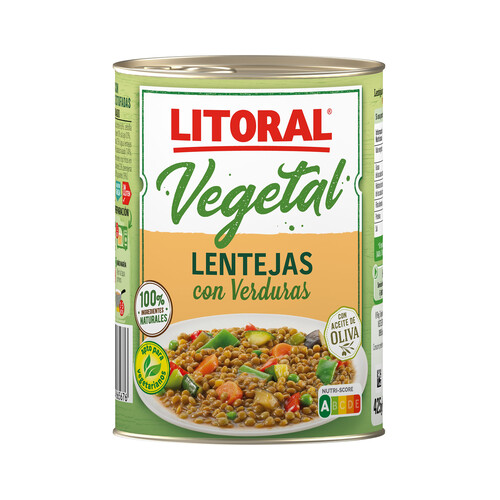 LITORAL Lentejas con verduras LITORAL lata de 430 g.
