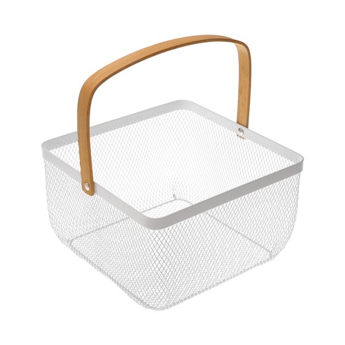 Cesta con rejilla de metal y asa para servilletas, 24x24x15cm., VERSA.