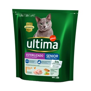 Pienso para gatos esterilizados senior a base de pollo bolsa 800 g.