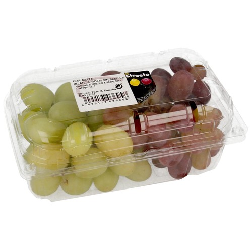 Uvas blancas y rojas sin pepitas, cesta de 500 g.