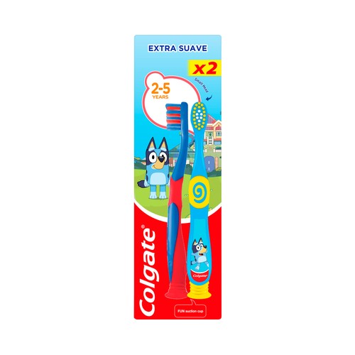 COLGATE Kids bluey Cepillo de dientes infantil para niños de 2 a 5 años con filamentos extra suaves 2 uds.
