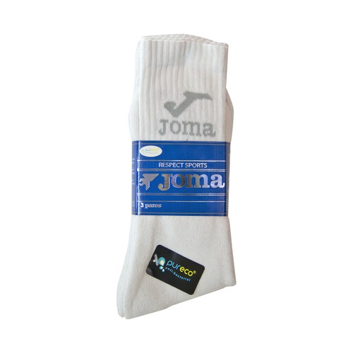 Pack de 3 pares de calcetines deportivos de rizo JOMA, color blanco, talla 39/42.
