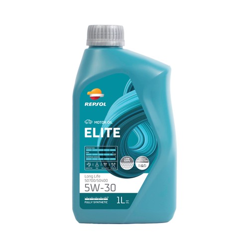 Aceite sintético para vehículos con motores de gasolina o diesel, REPSOL Elite Long Life 50700/50400 5W-30 1 litro.