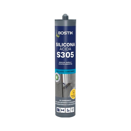 Siliconas blanca ácida S305 de 280 ml, BOSTIK