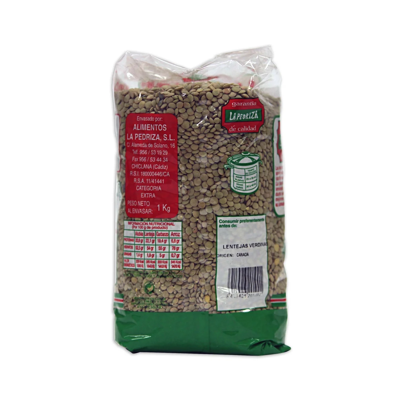 Lentejas verdina paquete de 1 kg.