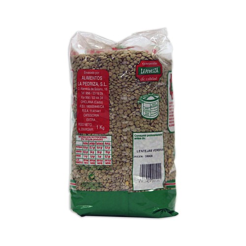 LA PEDRIZA Lentejas verdina paquete de 1 kg.