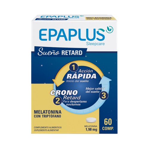 Complemento alimenticio a base de Melatonina que ayuda a conciliar el sueño EDAPLUS 60 comprimidos.