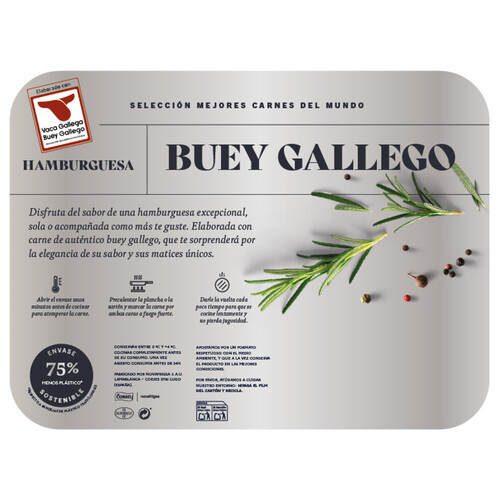 COREN Hamburguesas de buey gallego con IGP Vaca-buey gallego 2 x 150 g.
