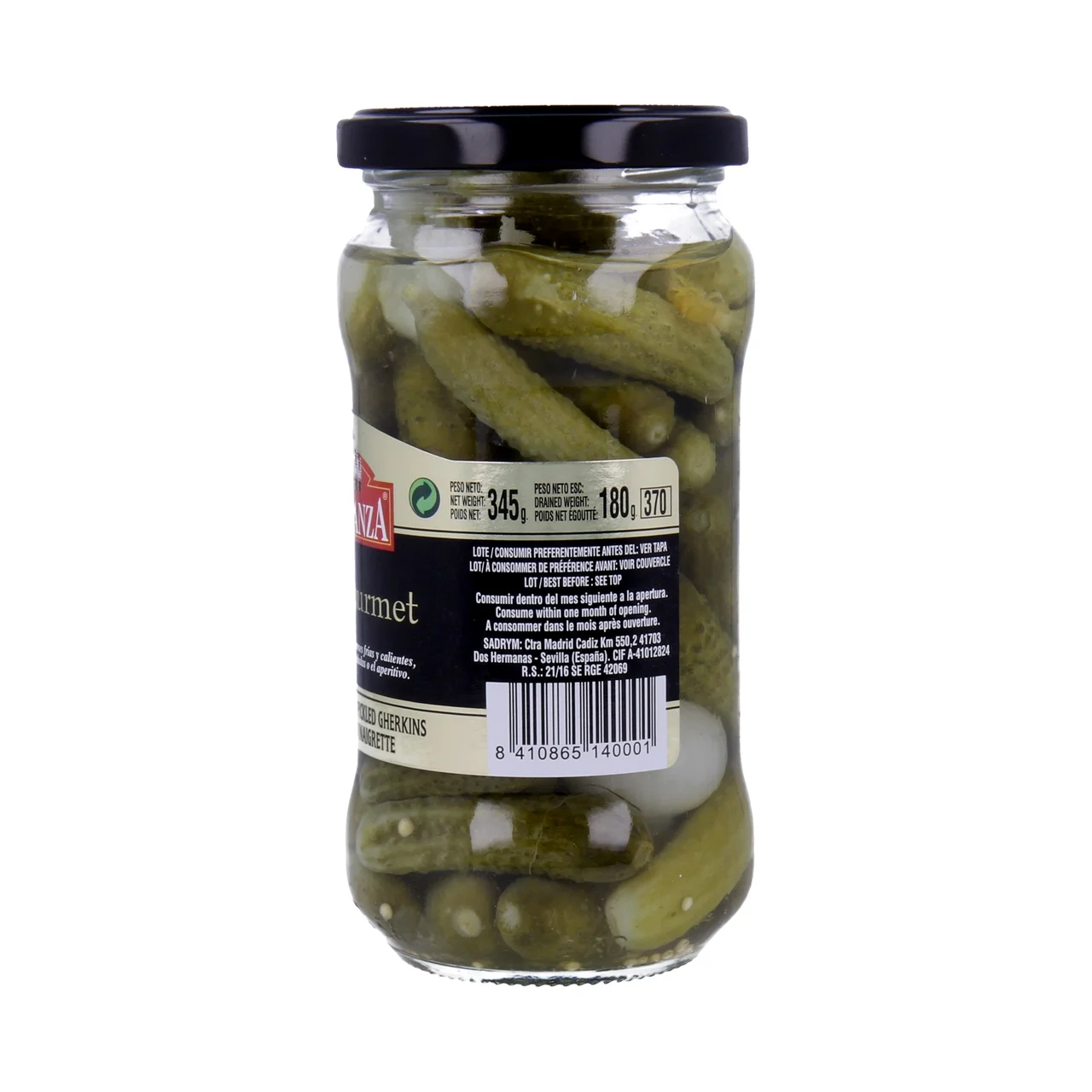 Pepinillos pequeños en vinagre frasco de 180 g.