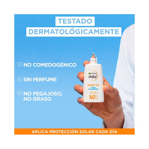 DELIAL Super uv de Garnier Protector solar facial con factor de protección 50+ (muy alto) 40 ml.
