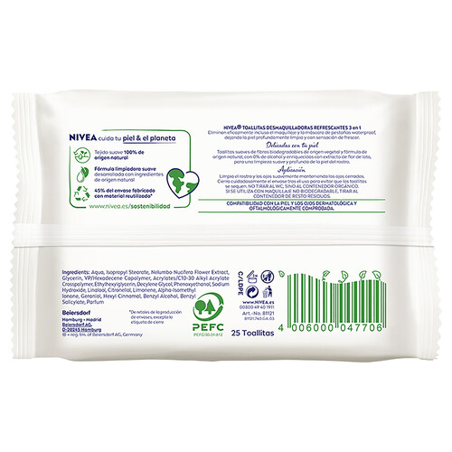 NIVEA Toallitas desmaquilladoras biodegradables, para piel normal a mixta NIVEA 25 uds